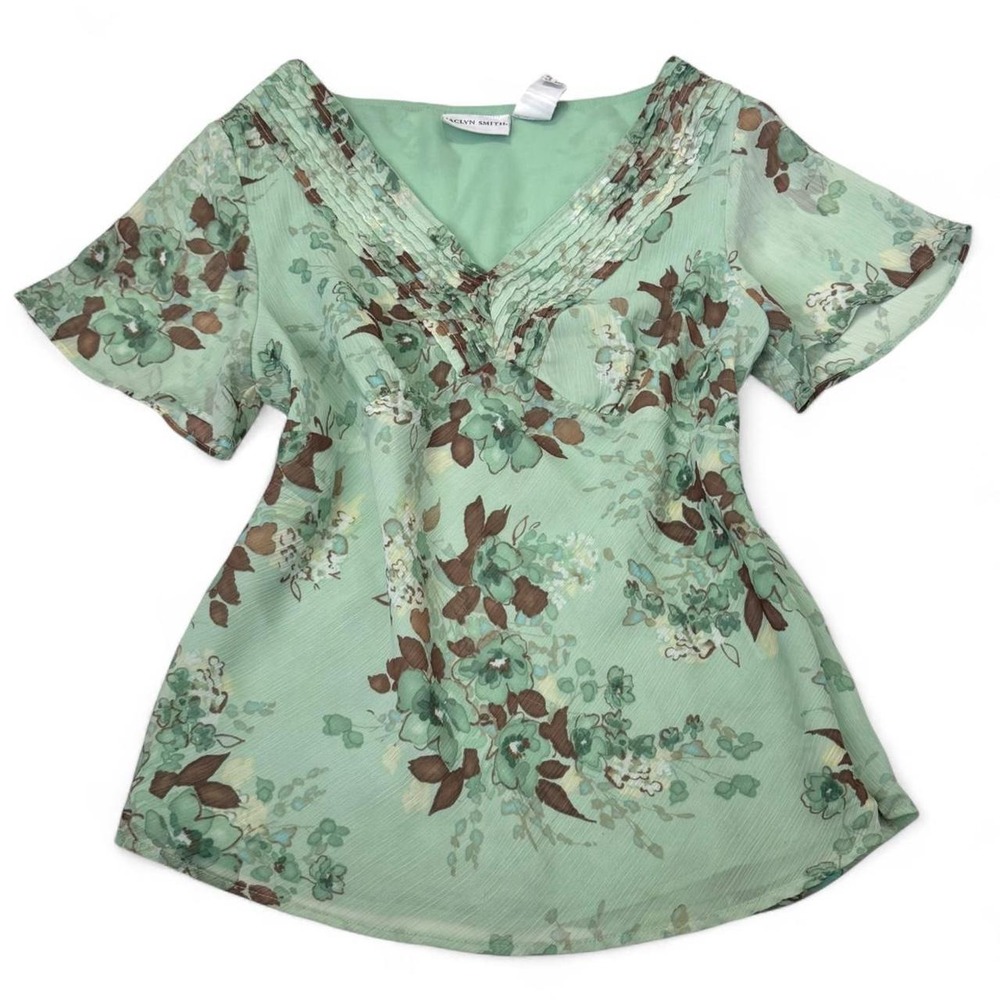 Y2K Mint Green Floral Jaclyn Smith Babydoll Fairy Top Small